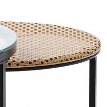 Et Of 2 Nesting Round End Side Coffee Tables With Glass And Rattan Top - Black - View 6