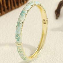Flower Enamel Bracelet For Women Bohemian  Cloisonne Bracelet Gold Color Plated Bangle Vintage Luxury Jewelry Gifts - màu xanh lá - Xem 10