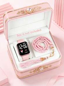 2/1pc Girl's Fashionable & Elegant LED Heart-Shaped Digital Display Electronic Watch, Suitable For Girls, Can Be Paired With Bracelets, Great Birthday/Holiday Gift For Girls, Ideal For Daily Occasions Like School, Parties, Travel. Also A Perfect Gift For Graduation Season, Ramadan, Valentine's Day. - Multicolor - View 2