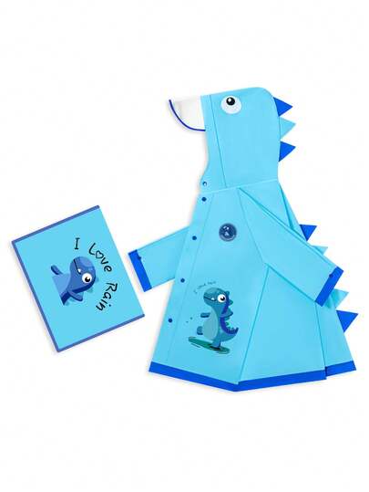 1 pieza Chubasquero infantil con estilo de mochila invisible, diseño original de dinosaurio, ligero de EVA, tela suave y cómoda, ala ancha, para niños y niñas de 2 a 8 años, bolsillo con estampado floral, doble protección con cremallera y botón, chubasquero largo y holgado para jardín y playa, adecuado para todas las estaciones
