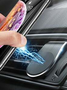 1pc L-Shaped Magnetic Car Air Vent Phone Holder, Vertical & Horizontal Universal Mount - Multicolor - View 2