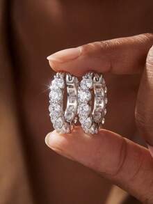 Stylever 1 Pair 925 Sterling Silver Zirconia Crystal Earrings, Women's Jewelry, Delicate Creative Earrings, Exquisite Jewelry Gift, Suitable For Girls To Wear Daily, Dates, Parties And Other Occasions - Style 5 - View 4