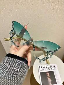 1 قطعة نظارات أزياء مرصعة بالكريستال اللامع على شكل فراشة، نظارات أزياء لامعة للنساء، مناسبة للحفلات والسهرات والاستخدام اليومي - مطابقة لون لون الإطار - مشاهدة 3