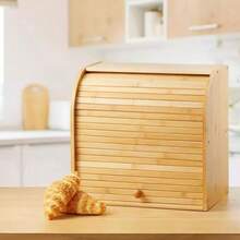 Bread Bin 2 Tiers Double Layer Box Slide Roll Top Food Storage Rack Home Kitchen - Burlywood (original Wood Color) - View 11