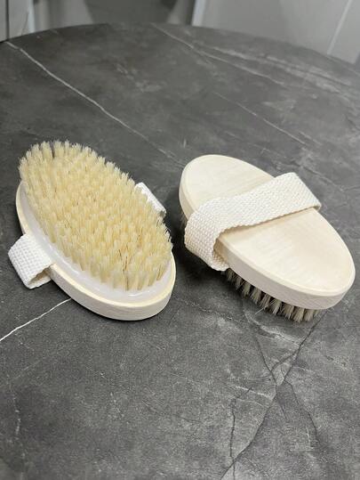 1pc Natural Bristle Dry Skin Body Brush, Dry Brushing Body Brush For Lymphatic Drainage- Soft Bristles - Reduces Cellulites, Removes Dry Skin And Improves Blood Circulation, Body Exfoliator Scrubber For Glowing Skin, Sauna Accessories