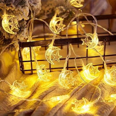 Ramadan Eid Decorative String Lights 10/20 LEDs Moon Star Style Battery-Operated (Battery Not Included) Muslim Castle Lights For Indoor Outdoor Home Use