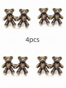 2/4颗可爱卡通熊牛仔纽扣，金属材质，可拆卸免钉免缝腰带，多功能牛仔裤腰部收紧器，完美腰部装饰配件，节日/情人节礼物，金色/银色/黑色/青铜色