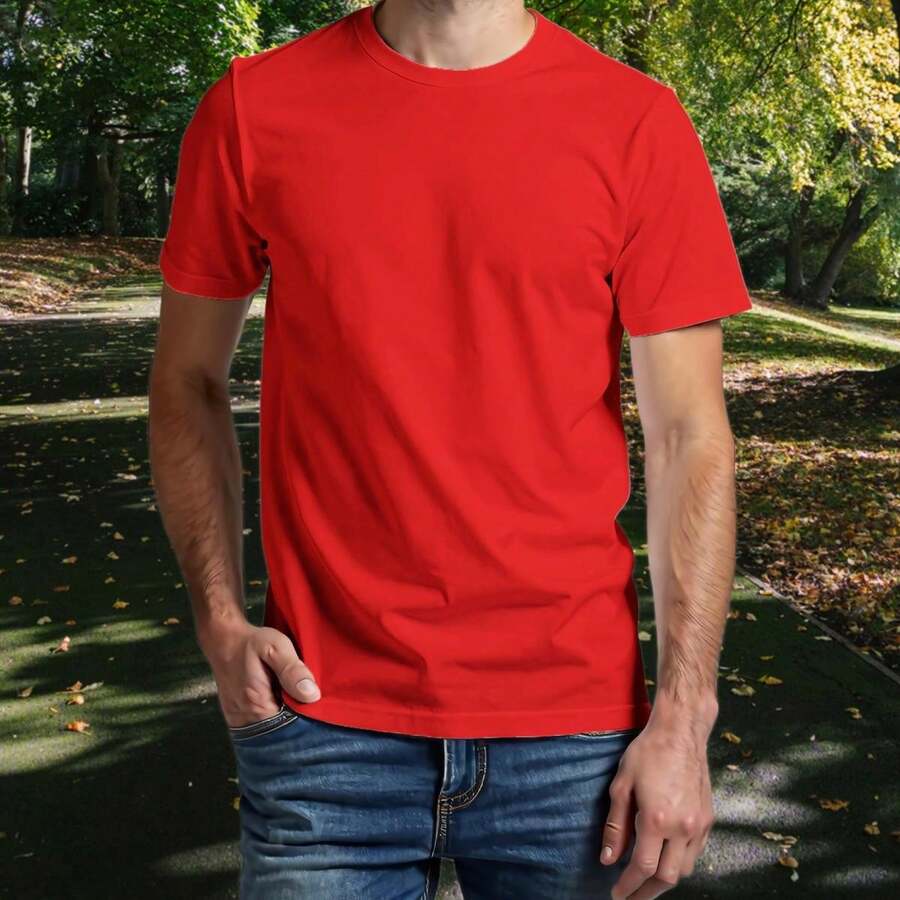 Camiseta Vermelha Lisa Básica De Algodão Estilo E Conforto Unissex - Vermelho - Visão 1