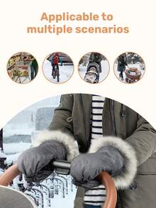 2pcs Winter Anti-Freeze Baby Stroller Gloves, Windproof Waterproof Stroller Hand Muffs, Universal Quick Release Handle Gloves, Fit For 99% Baby Strollers & Prams, Suitable For Snow Season, Baby Stroller Winter Accessories - Black - View 8