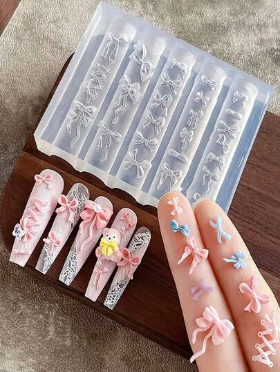 1pc 3D Bowknot Silicone Nail Art Tool, Cute Bow Nail Art Template DIY, Reusable Nail Salon Accessory And Nail Decoration Tool