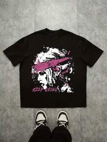 Motivational Boyfriend Graphic T-Shirt - Summer Short Sleeve Round Neck Casual Tee With Girlprint (Not) Top For Casual Attire, Dates & Outfits - Comfortable Machine-Washable Male Apparel - 黑色 - 查看 1