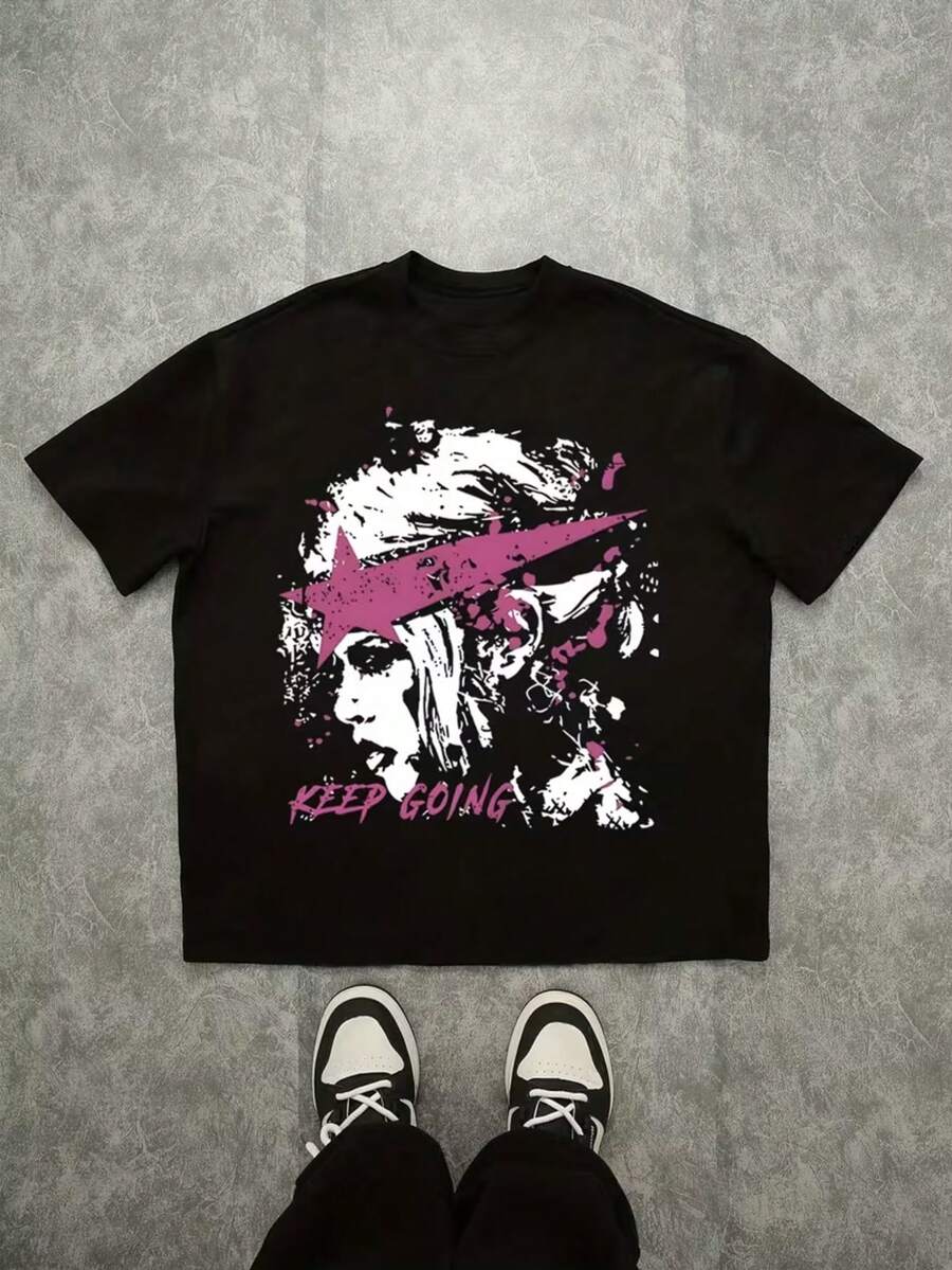 Motivational Boyfriend Graphic T-Shirt - Summer Short Sleeve Round Neck Casual Tee With Girlprint (Not) Top For Casual Attire, Dates & Outfits - Comfortable Machine-Washable Male Apparel - 黑色 - 查看 1