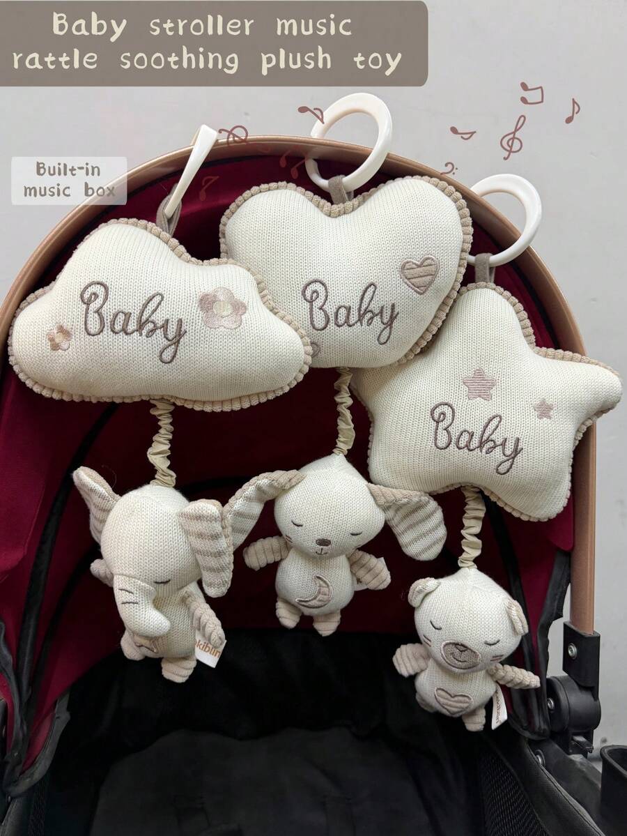 1pc Baby Stroller Hanging Plush Rattle Doll With Music Box, Newborn Baby Stroller Activity Hanging Doll With Crinkle Paper And BB Device, Suitable As Gift