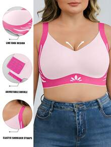 3件装无缝加大码无钢圈文胸，撞色花卉条纹软支撑提拉文胸，大胸防下垂吊带文胸，带可拆卸胸垫和宽肩带，舒适内衣 - 彩色 - 查看 4