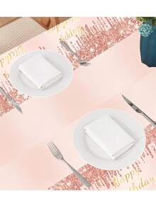1pc Rose Gold Glitter Sequin Tablecloth, Pink Glitter Rectangle Plastic Tablecloth, Suitable For Girls Birthday Party, Ladies Birthday Celebration, Birthday Party Supplies - Pink - View 4