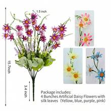 4pcs Faux Silk Daisy - UV Resistant Artificial Flower Bouquet, Suitable For Indoor Living Room Coffee Table, Office Desk And Outdoor Garden, Balcony, Window Sill Decor - Multicolor - View 4