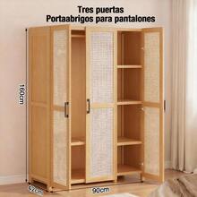 Armario Ratán 3 Puertas con Perchero y Pantalonero 90cm | Apartamentos Pequeños | Armario Multifuncional | Ahorra Espacio - Marrón - Ver 5