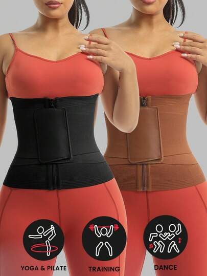 1PC Women's Strap Style Double Layer Body Shaping Belt, Suitable For Sports Fitness And Daily Home Use, Contains Zipper Buckle