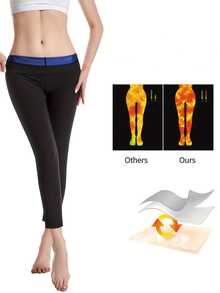 1件装女士高腰吸汗紧身裤，4倍吸汗效率，塑形瘦身紧身裤，针对腰部和腿部吸汗，健身塑形奇迹之泉 - 藍色 - 查看 3