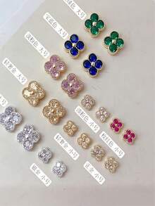 10 Stücke quadratische Nagel Juwelen, Valentinstag Y2K Nagel Schmuck - glänzend weiß & rosa Glitzer, geeignet für kurze Nägel, French Manicure & DIY Nagelkunst Nagel Strass - Verschiedenfarbig - Übersicht 4