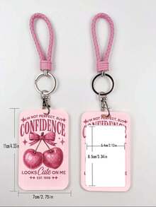 1个ABS粉色绳子字母樱桃图案时尚钥匙扣吊坠，包包挂饰，学生巴士挂件 - 彩色 - 查看 3