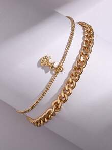 Tkool 2pcs/Set Women Bohemian Summer Beach Layered Anklet Set, Multi-Layer Starfish Pendant Anklet Jewelry, Ocean Series Ankle Chain Accessories Gift - Yellow Gold - View 2