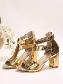 New Fashion Thick Heel Yellow Women's High Heel Sandals - Rose Gold - View 3