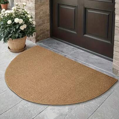 1pc Nordic Semi-Circular Warm Earth Tone Entryway Mat For Indoor And Outdoor Use Doormat Nordic Style Brown Faux Sisal Fabric Washable Doormat, , Modern Minimalist Textured Hallway Bedroom Decorative Mat, Easy-To-Maintain Porch Mat