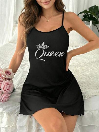 Camisón elegante y cómodo con estampado de corona de reina