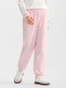 Balabala 男女通用针织裤，腰部可调节，面料柔软舒适，日常休闲下装 - 白紅色 - 查看 2