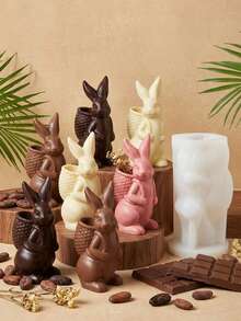 1/2pcs Easter Basket Rabbit Chocolate Mold, DIY Standing Rabbit Cake Mold, Pudding Silicone Mold - Transparent - View 8