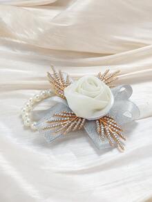 1 bông hoa hồng cao cấp với khung hợp kim kim loại, cài áo thanh lịch, thích hợp cho cô dâu, phù dâu, mẹ cô dâu, đám cưới, lễ đính hôn, tiệc chiêu đãi, sự kiện. - trắng - Xem 4