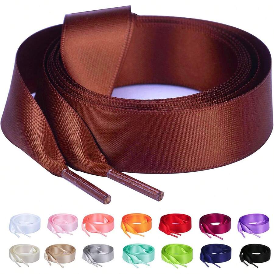 Flat Colorful Satin Shoelaces, 3/ 4inch Width, Women's/Girls' Shoelaces, White, 47inch (120) Cm: Clothing, Shoes, And Jewelry - 絲帶棕色 - 查看 1