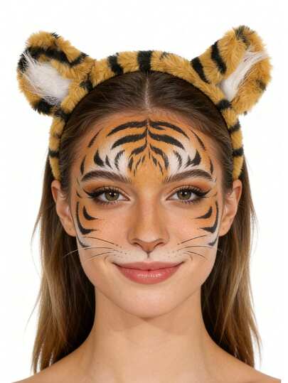 1pc Plush Tiger Ear Headband, Party Costume Accessory