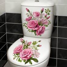 1 Pair Rose Flower Cluster Stickers, Toilet Seat Cover Stickers, Bathroom Waterproof Toilet Lid Stickers Self-Adhesive Stickers - Rose Cluster Stickers - View 5
