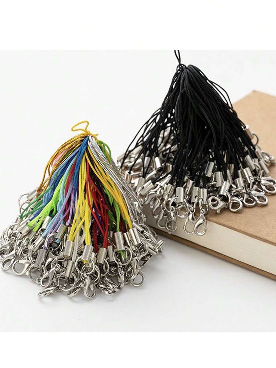 50/100/200pcs Black Decorative Rope Lanyards, Lobster Clasp Keychains, Phone Straps, Jewelry Accessories - Multicolor - View 1