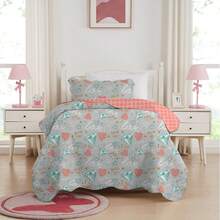 Double-Sided Single Bedspread Set For Girls And Children, Premium Decoration, 2 Pieces. Unmissable! - Love - View 1