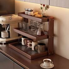 1pc Retro Multi-Layer Desktop Storage Rack, Desktop Organizer Shelf, Kitchen Spice Rack, Living Room Snack Rack, Tea Table Tea Set Rack - Walnut - View 3