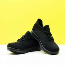 女士纯白色针织套脚运动鞋，休闲轻便透气舞蹈鞋 - 黑色 - 查看 8