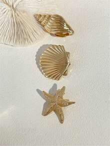 海星贝壳发夹，海洋假日风发饰，侧夹刘海夹，扁平爪夹，发夹，发爪，学习用品 - 彩色 - 查看 3