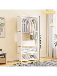 1pc Multi-Tier Metal Storage Rack, Sturdy Construction, Durable, Layered Design For High Capacity Storage, Shelves For Folded Clothes & Bedding, Hanging Rod For Coats & Shirts, Versatile Storage Solution, Flexible Placement To Save Space, High Capacity Wardrobe - Multicolor - View 12