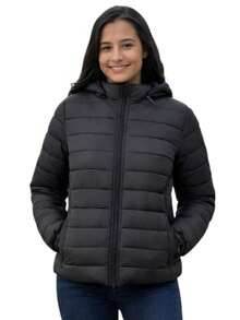 Basic Women's Puffer Jacket – Lightweight, Comfortable, And Without Fur Lining - Black - View 2