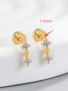 1对优雅立方氧化锆螺丝耳钉，扁平耳钉，迷你耳钉，耳骨耳钉 - 金色 - 查看 7