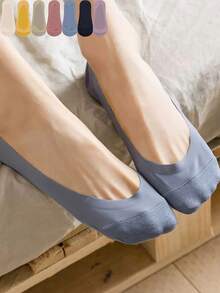 5双装女士夏季冰丝船袜，超薄透气隐形袜，带防滑硅胶垫，适合低帮鞋 - 彩色 - 查看 2