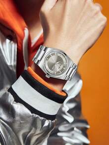 TOMI 男士腕表，配有表冠胸针、戒指、拆卸工具，简约设计，圆形表盘镶嵌钻石，锌合金表带，石英机芯，礼盒包装，适合日常生活、商务场合、父亲节、情人节、圣诞节等场合佩戴。 - 銀色 - 查看 3