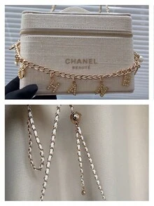 CHANEL White Elegant Multifunctional Box Bag, Canvas Material, Adjustable Chain Strap - Can Be Worn Crossbody/Shoulder, Serves As Jewelry Box And Storage Box, Suitable For Casual Daily Use And Dates, A Luxury High-End Gift For Women, Also A Fashionable Cosmetic Bag And Toiletry Organizer - White - View 4