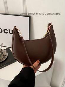 New Fashionable And Simple Crescent-Shaped Bright Surface Shoulder Bag, With A Distinctive Texture And Classic Look That's Suitable For Daily And Commuting Use, Detachable Shoulder & Crossbody Bag, Business Casual Women Bag, Perfect For Office, Business And Work, Japanese Bag, Vintage Bag For Women, Street & Japanese Bag For Women , Old Money - 棕色 - 查看 9