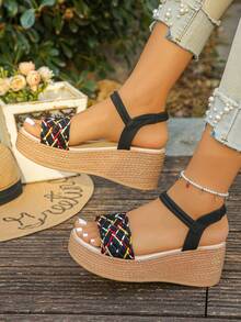 1 Pair Summer Teenagers Platform Sandals, Fashionable Comfortable Slip-On For Daily Wear - Black - View 7