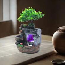 CNCEST Tabletop Waterfall Fountain, 11.81 Inch Rockery Ornament With Color-Changing LED Light, Water Fountain Humidifier Ornament For Living Rooms, Offices, Study Rooms Decoration - 美規A型插(110-127V) - 查看 4