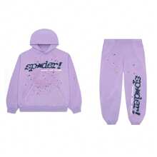 SP5DER Spider Worldwide Tracksuit Hoodie Set Cobweb Spider Style, Letter Print, Hip Hop Hoodie Set,Long Sleeve Fashion Sweatshirt, Hoodie Pant Casual Tracksuit Long Sleeve Athletic Suit, Couple MatchingDesign, Designed For Both Men And Women.Sportswear Set - Purple/set - 查看 5